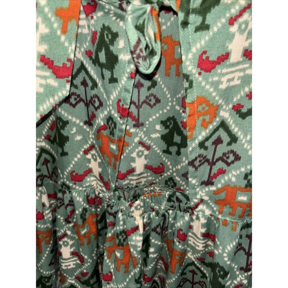Anouk by Myntra Dress L Green Boho Cottagecore 3/4 Sleeve Midi Pockets Tie Back - Picture 9 of 10